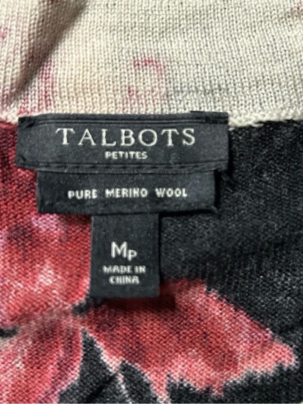 Women’s Talbots Merino Wool Black Floral Sweater Size Medium Petite - Picture 3 of 3